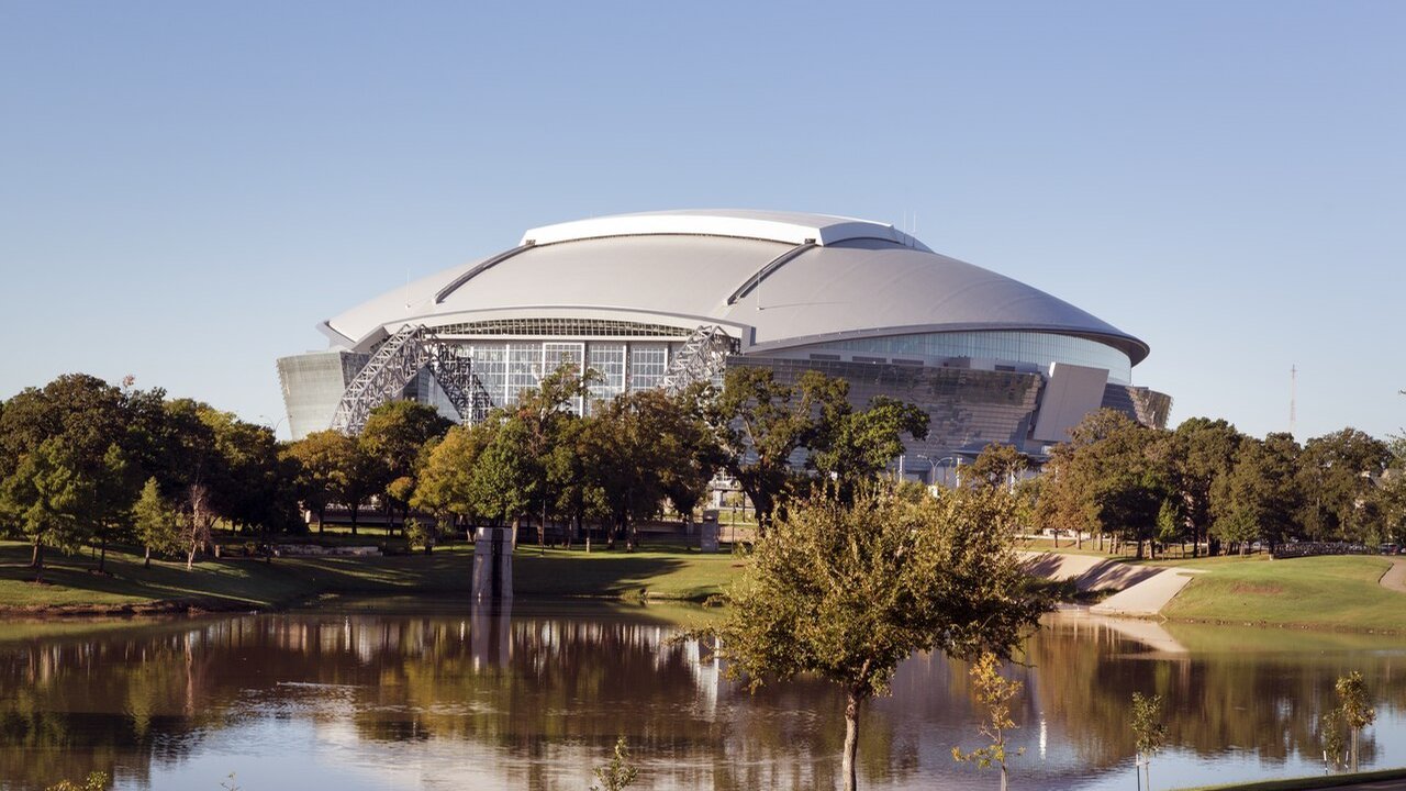Stand-in: AT&T Stadium in Arlington, Texas, a 2026 World Cup venue, seen across a pond in an October 2012 file photo, not a photo of any match