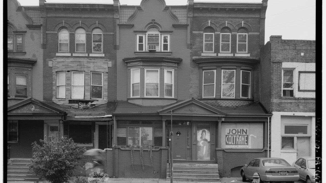 Archival photo: the John Coltrane House at 1511 North 33rd Street, Philadelphia, in a Historic American Buildings Survey photo, not a photo of this week's heritage decision