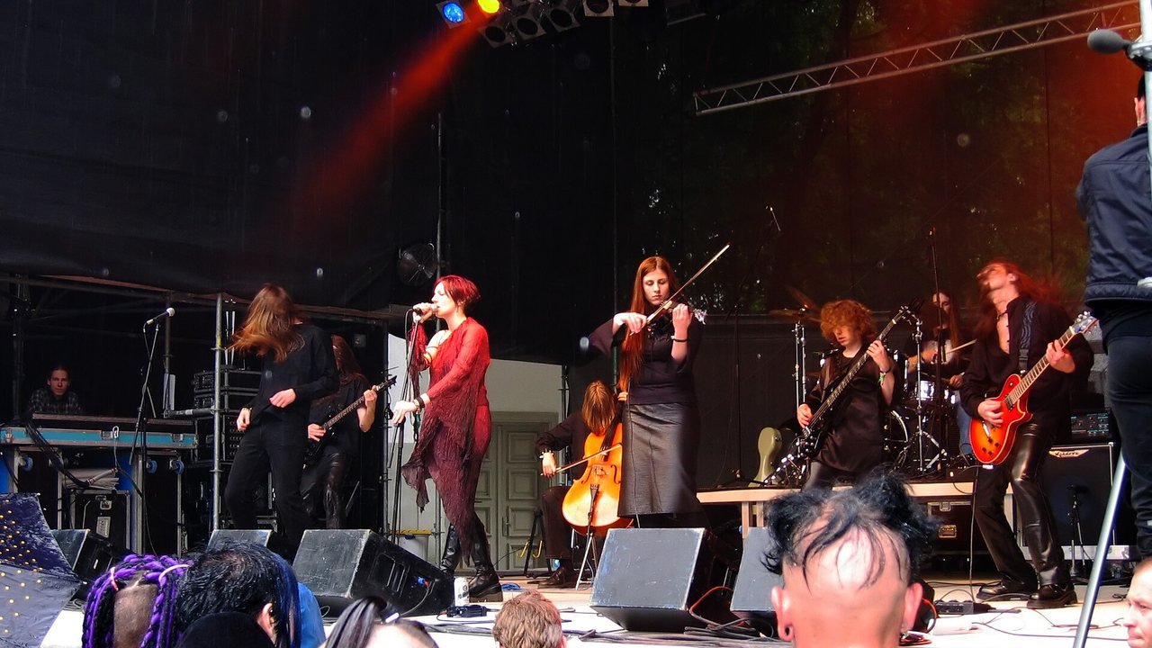 Stand-in, not a photo of any scene in this story: the band Silent Stream of Godless Elegy performs under stage lights at the Wave-Gotik-Treffen festival in Leipzig, May 2005